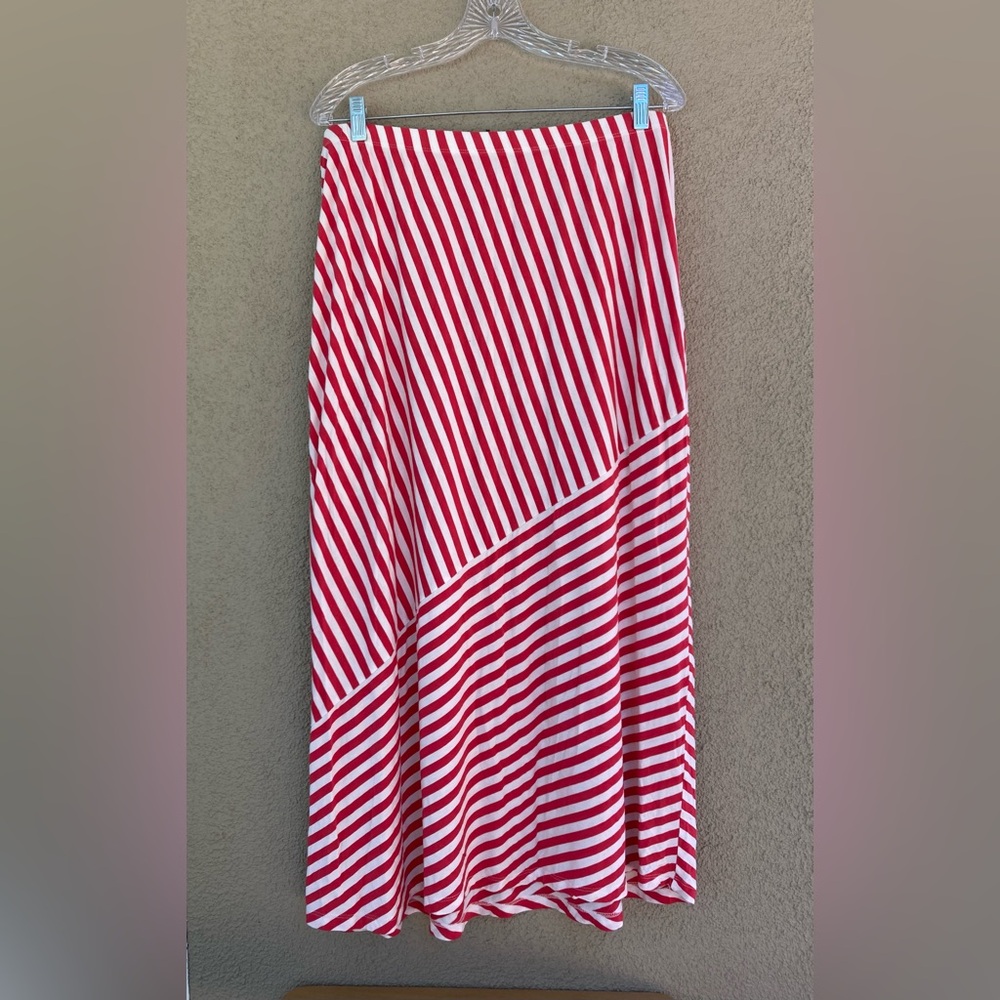 Grisbi Red and White Asymmetrical A-Line maxi Skirt